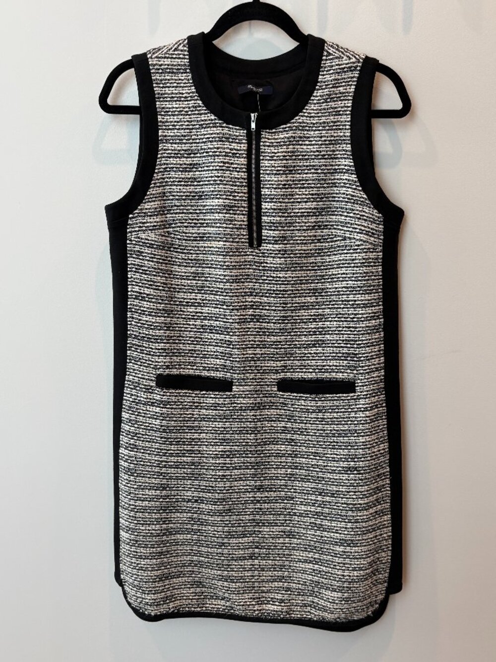 NWT Madewell Black & White Tweed Weave Sleeveless Dress Jumper (Sz 4)